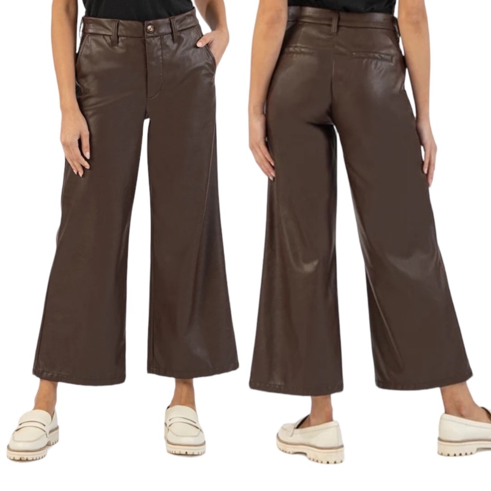 New KUT From the Kloth Aubrielle Wide Leg Faux Leather Trousers in Chocolate 14